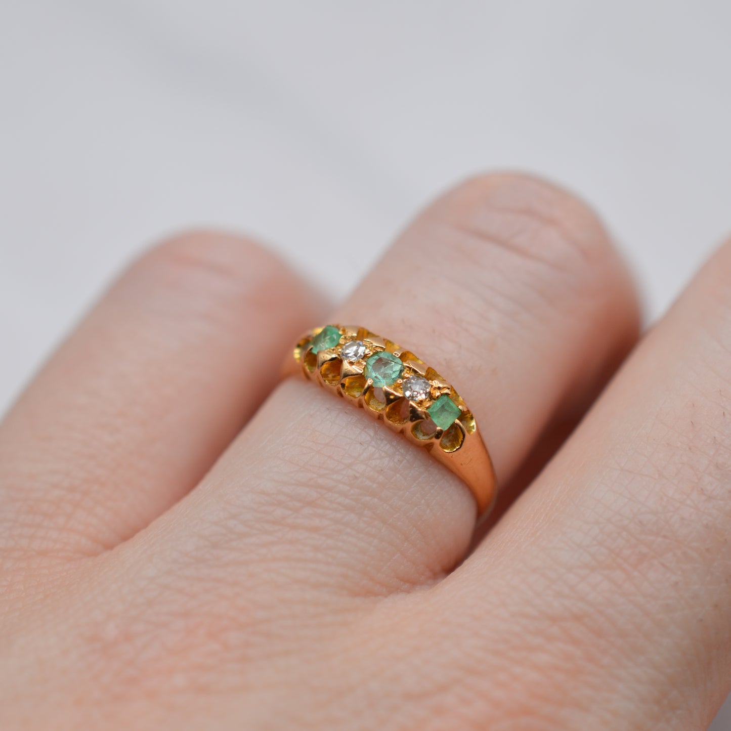 Antique 18ct Gold Emerald & Diamond Five-Stone Ring
