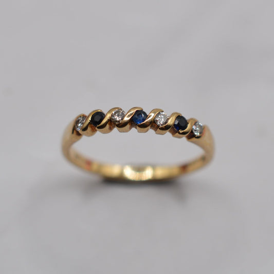 1990s Vintage 9ct Gold Sapphire & Diamond Half-Eternity Ring