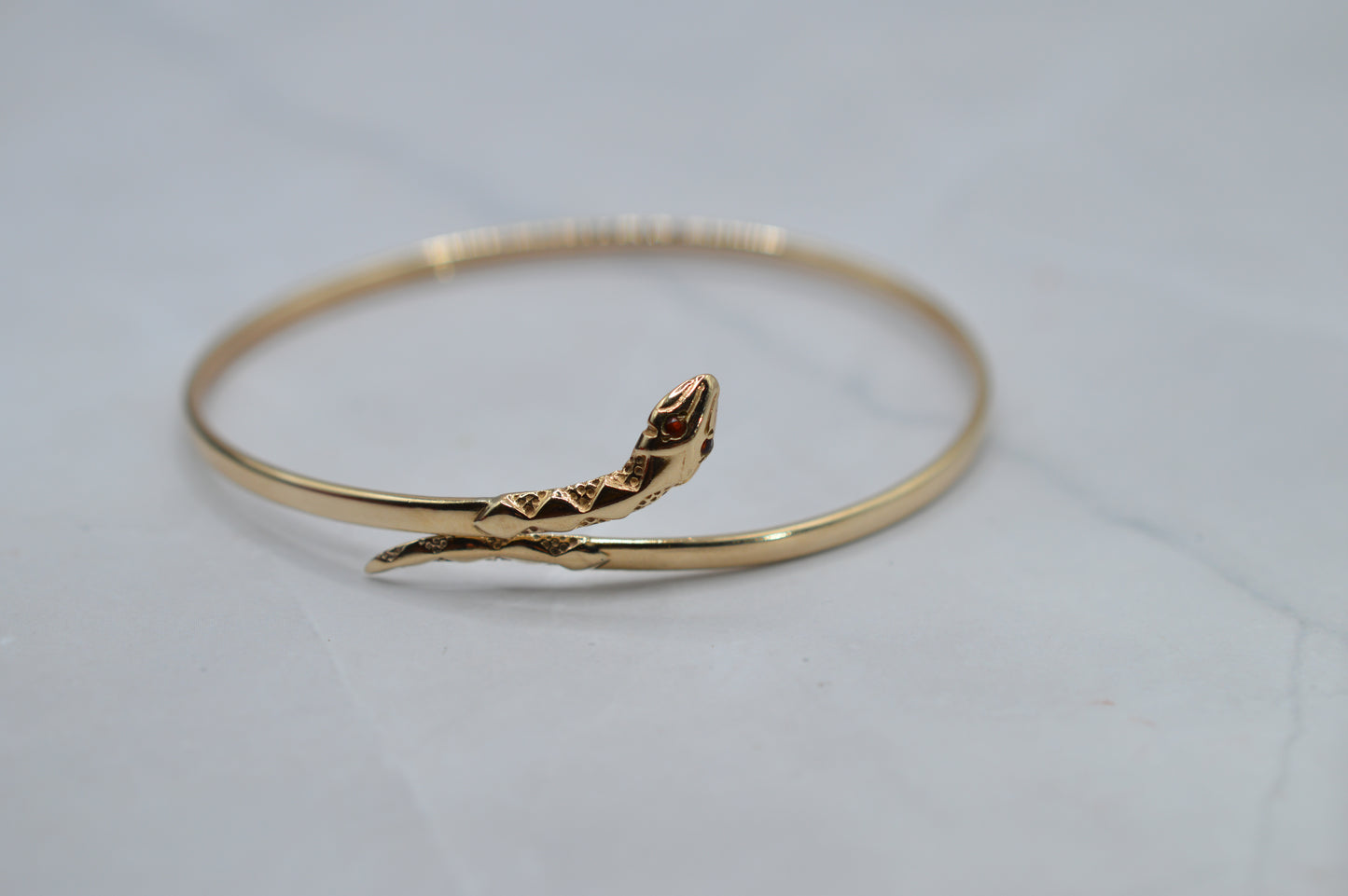 9ct Gold Garnet Snake Bangle Bracelet