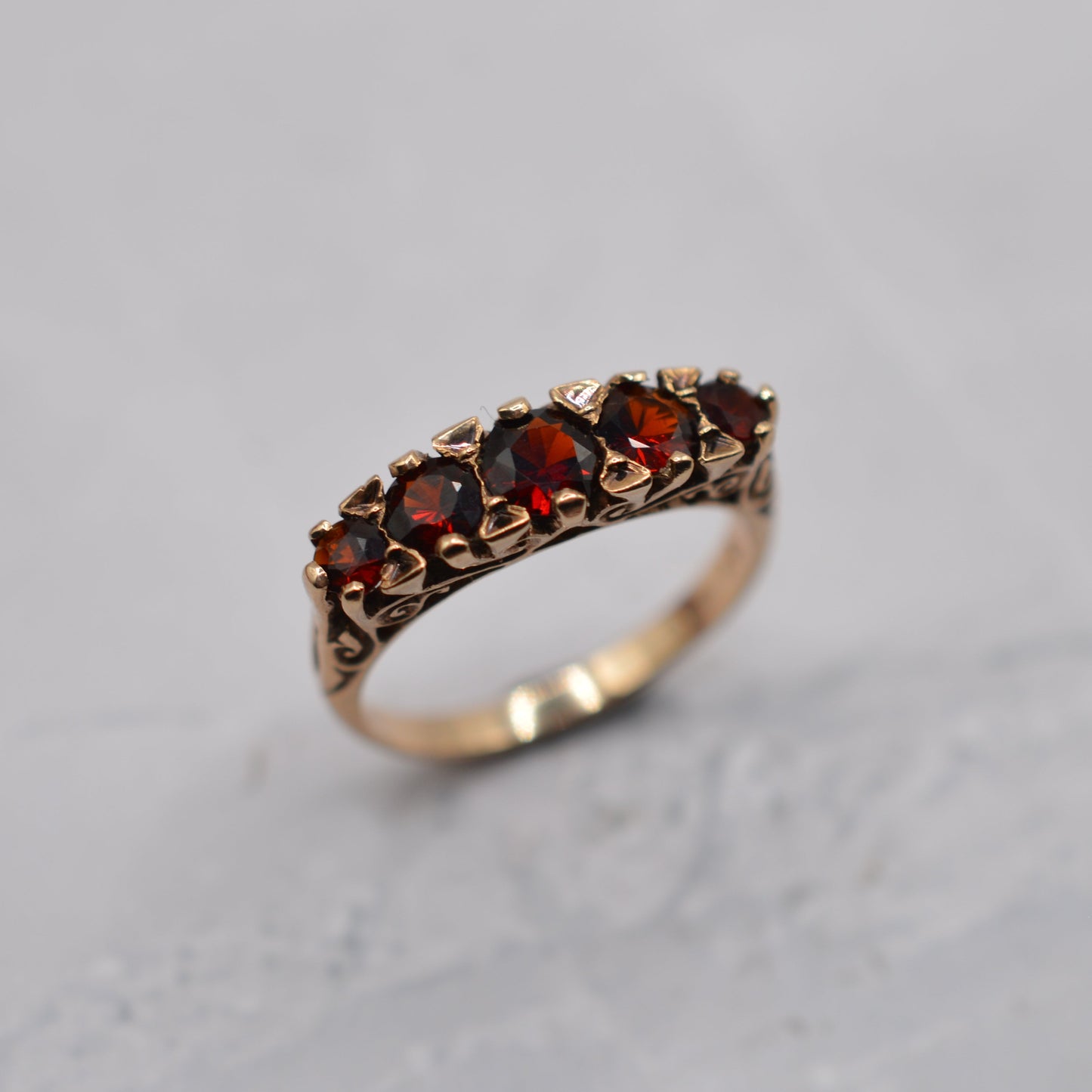 1960s Vintage 9ct Gold Garnet Five-Stone Ring
