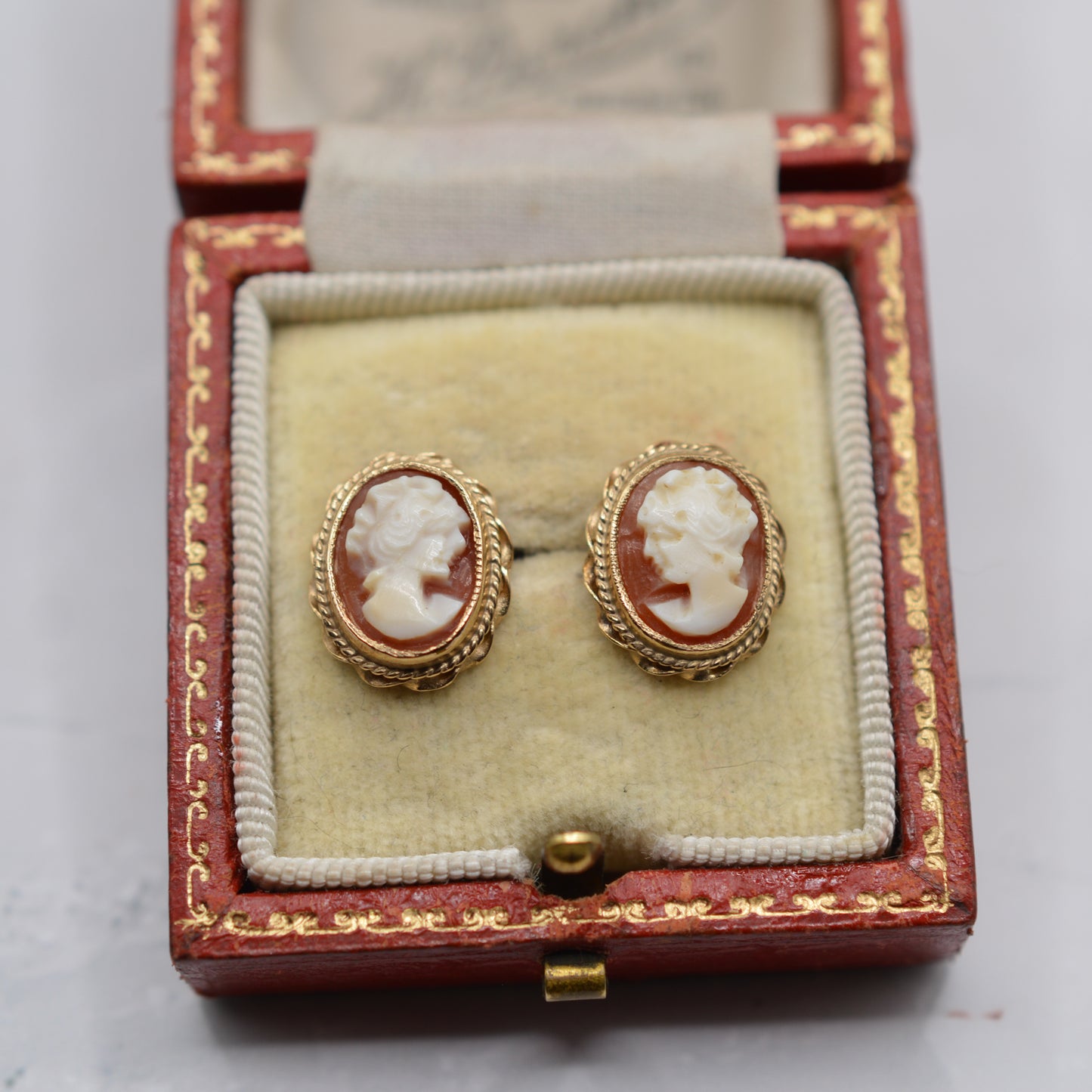 1980s Vintage 9ct Gold Cameo Stud Earrings