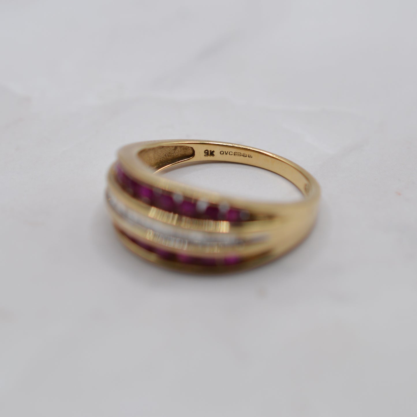 Chunky Y2K Vintage 9ct Gold Ruby & Diamond Triple-Row Ring