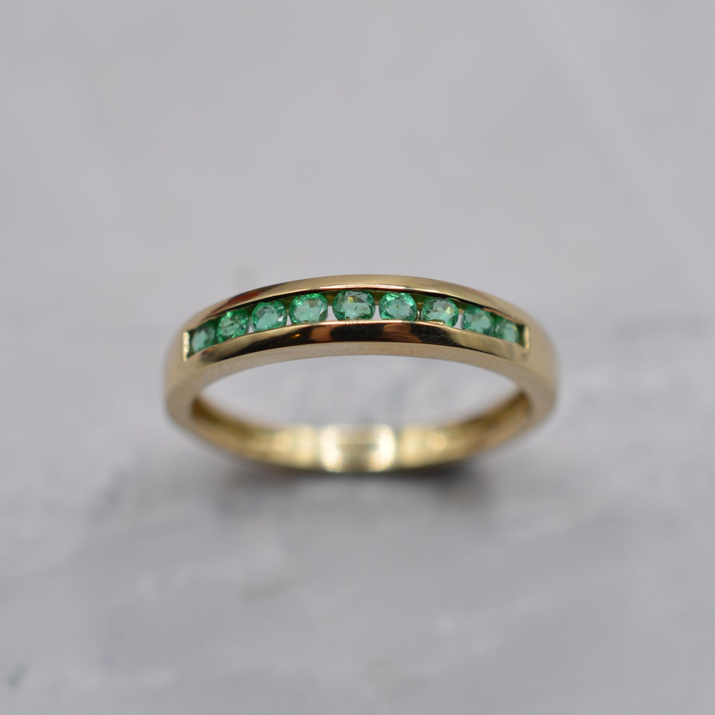 Y2K 9ct Gold Emerald Half-Eternity Ring