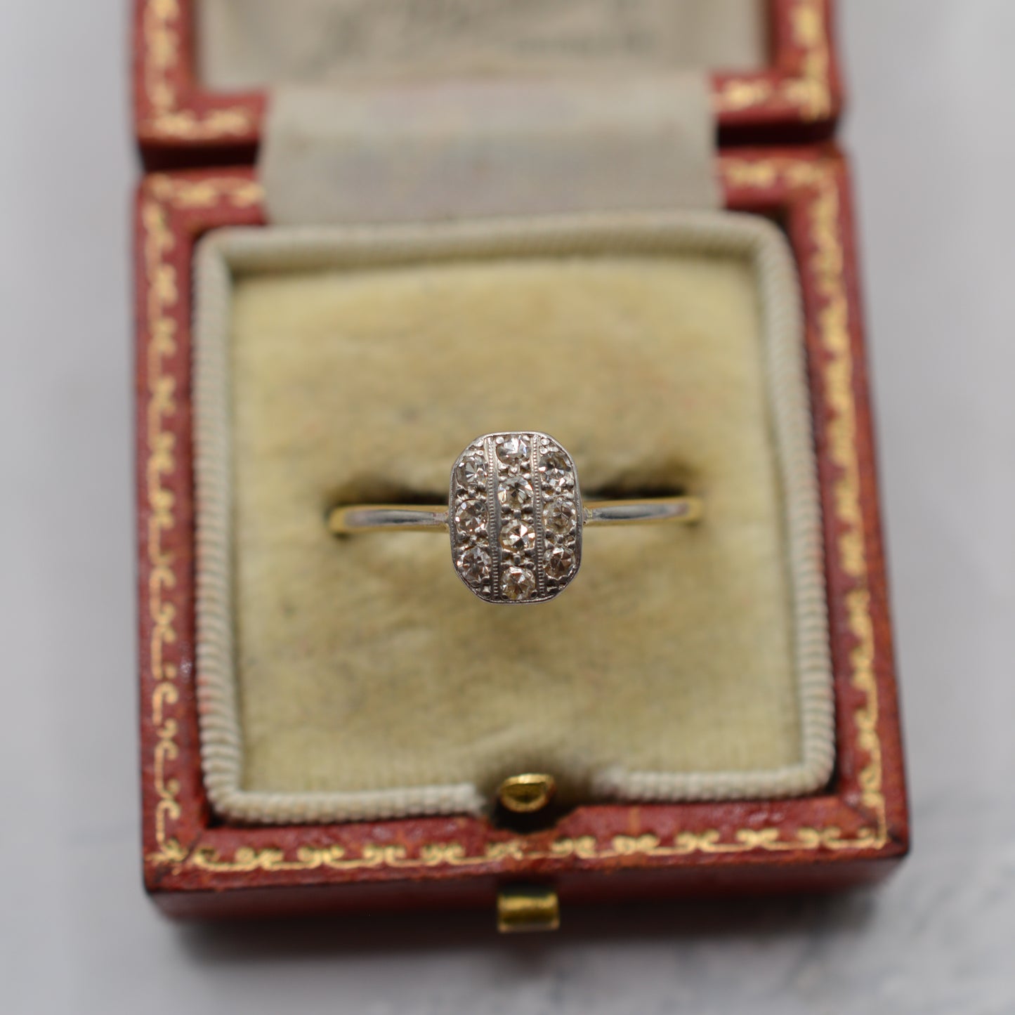 Antique 18ct Gold & Platinum Art Deco Diamond Panel Ring