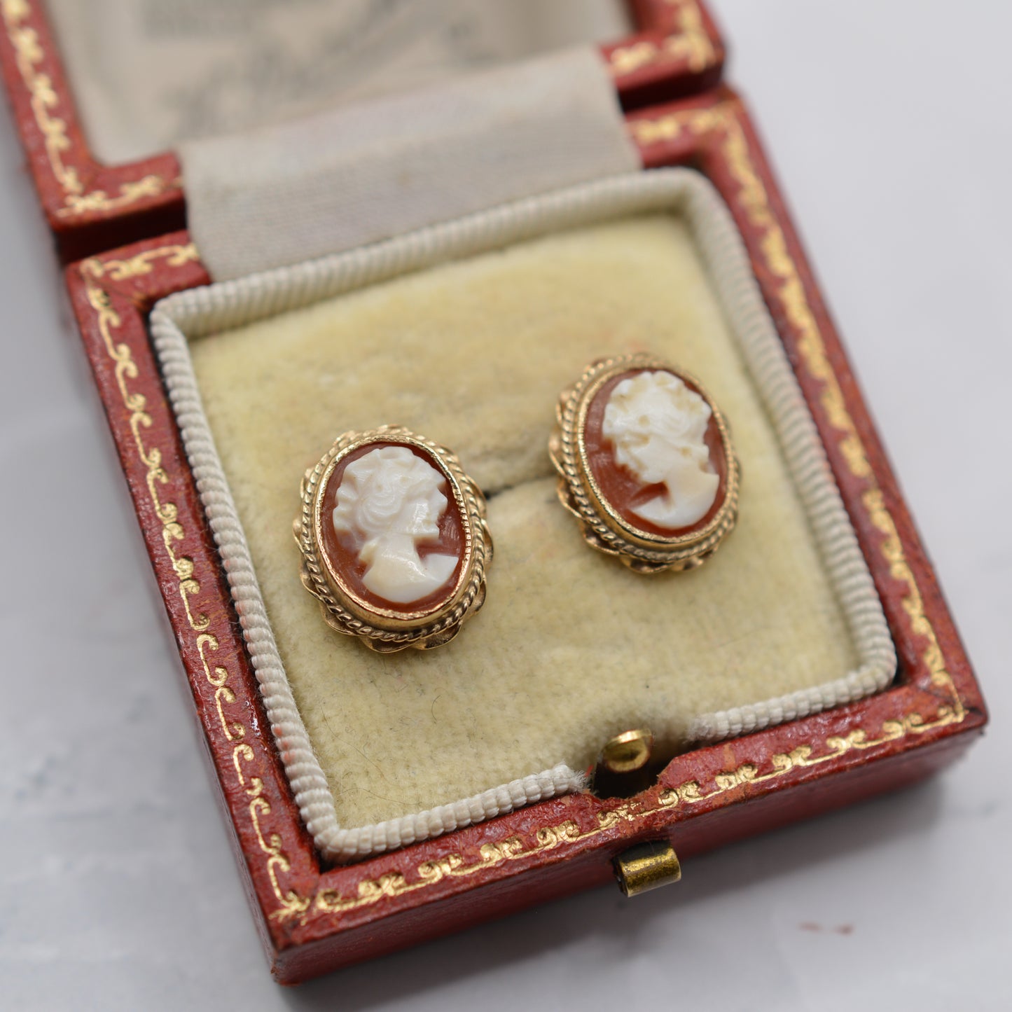 1980s Vintage 9ct Gold Cameo Stud Earrings