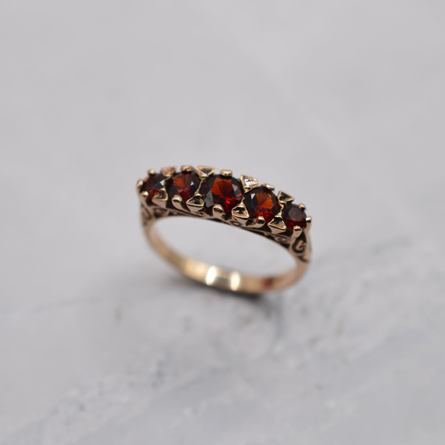 1960s Vintage 9ct Gold Garnet Five-Stone Ring