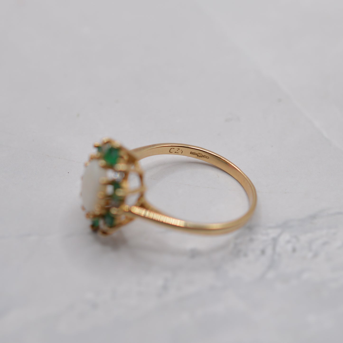9ct Gold Opal, Emerald & CZ Cluster Ring
