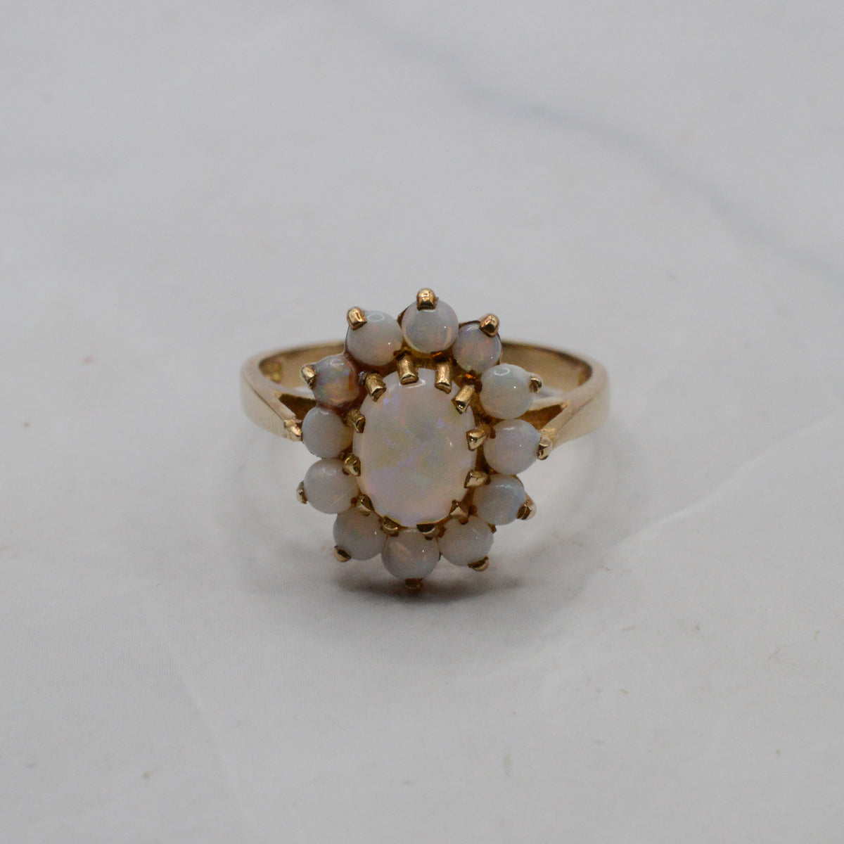1970s Vintage 9ct Gold Opal Cluster Ring