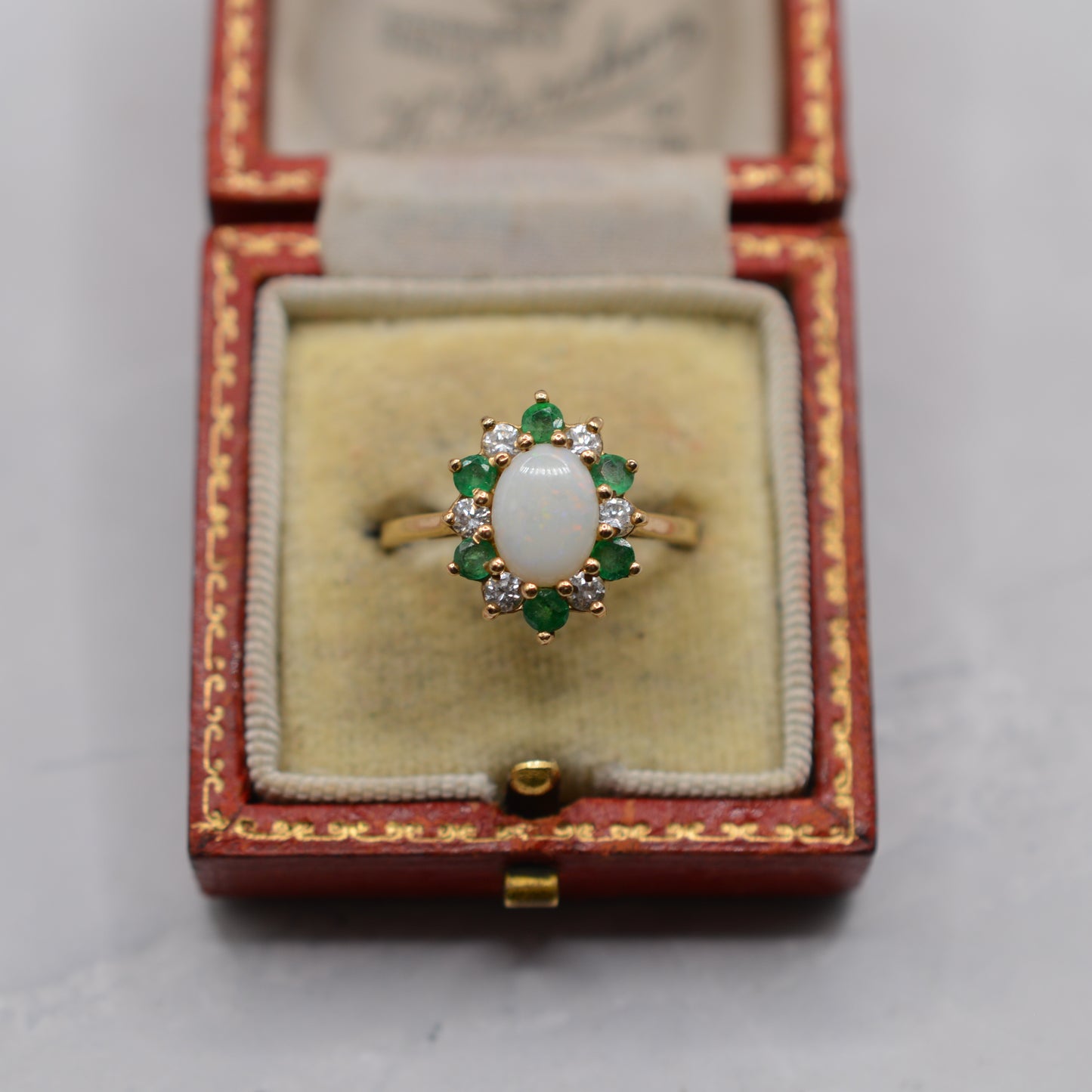 9ct Gold Opal, Emerald & CZ Cluster Ring