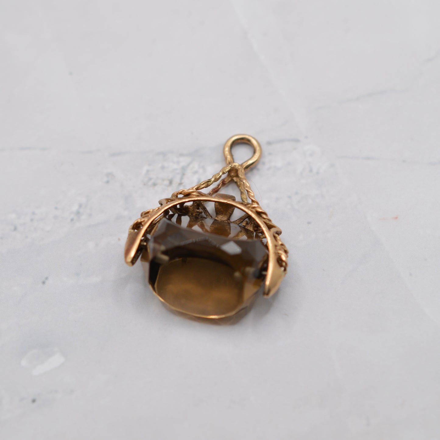 Antique 1901 9ct Gold Smoky Quartz Swivel Fob Pendant