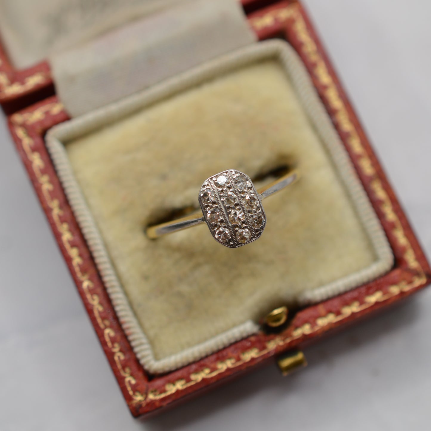 Antique 18ct Gold & Platinum Art Deco Diamond Panel Ring