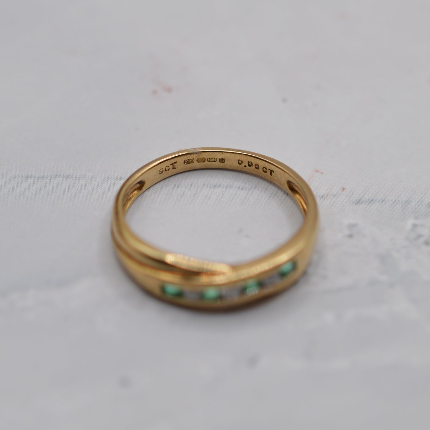 9ct Gold Emerald & Diamond Crossover Half-Eternity Ring