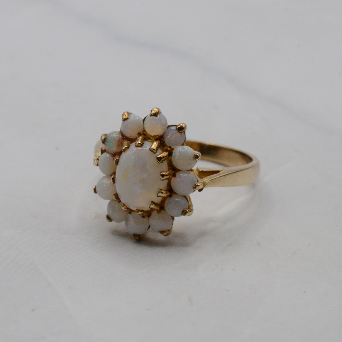 1970s Vintage 9ct Gold Opal Cluster Ring
