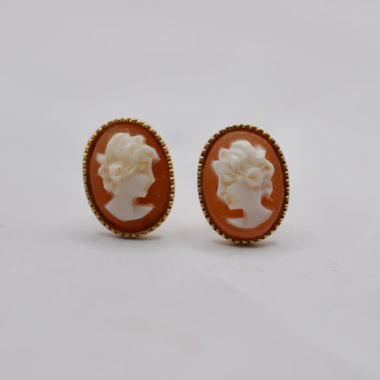 Vintage 9ct Gold Cameo Stud Earrings