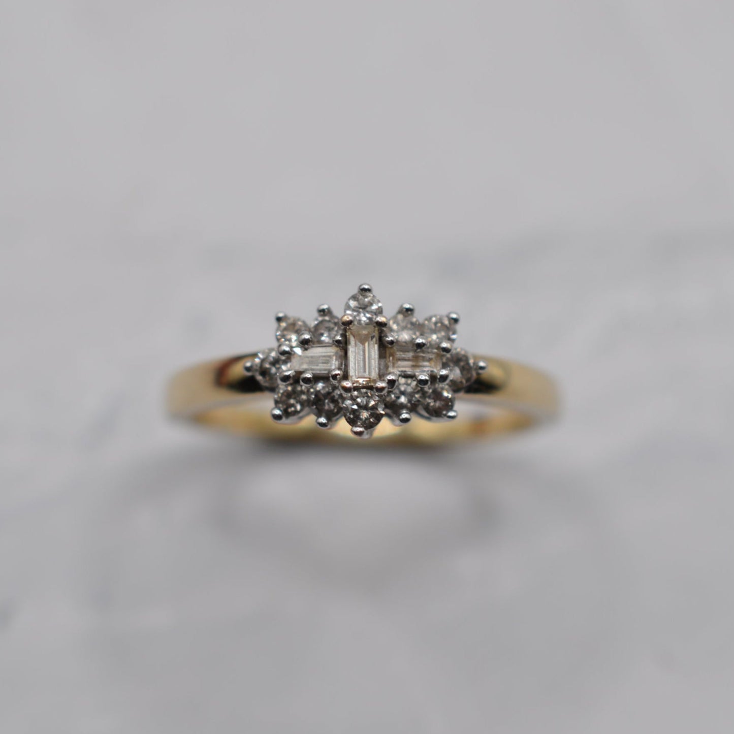 9ct Gold 0.25ct Diamond Cluster Ring, Baguette & Brilliant-Cut