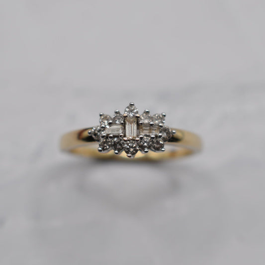 9ct Gold 0.25ct Diamond Cluster Ring, Baguette & Brilliant-Cut