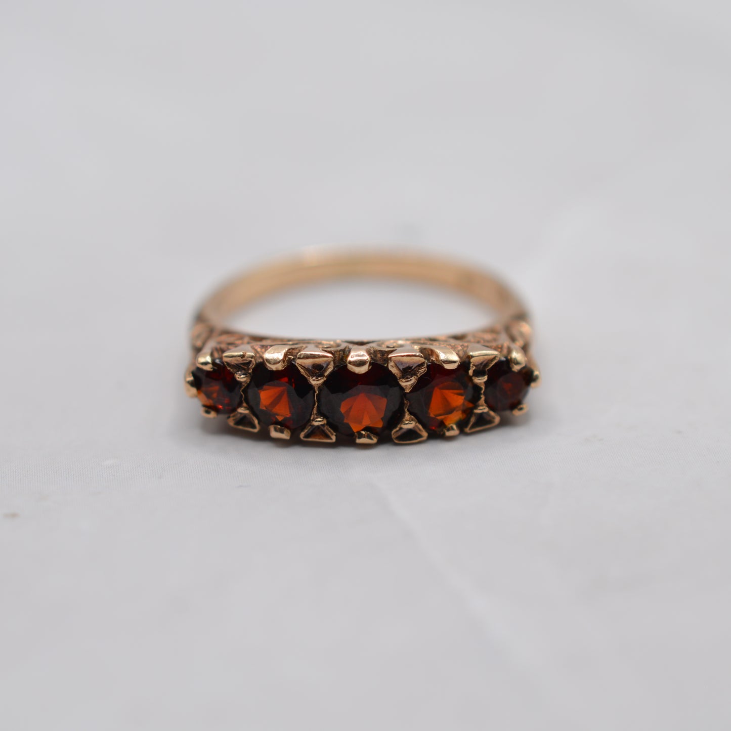 1960s Vintage 9ct Gold Garnet Five-Stone Ring