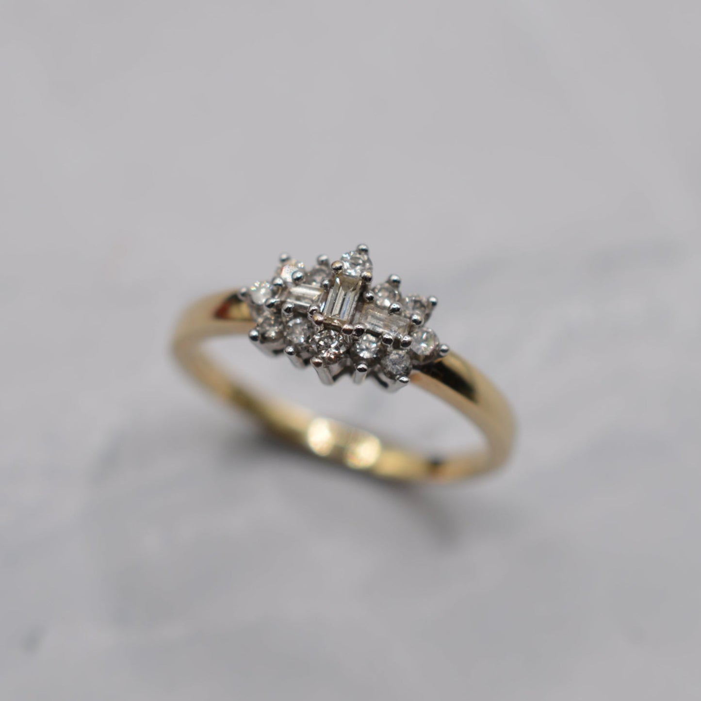9ct Gold 0.25ct Diamond Cluster Ring, Baguette & Brilliant-Cut