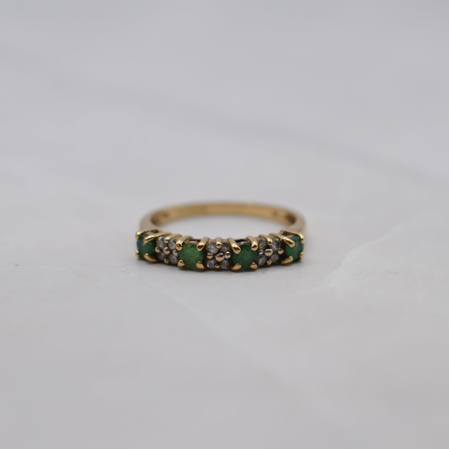 Y2K 9ct Gold Emerald & Diamond Half-Eternity Ring
