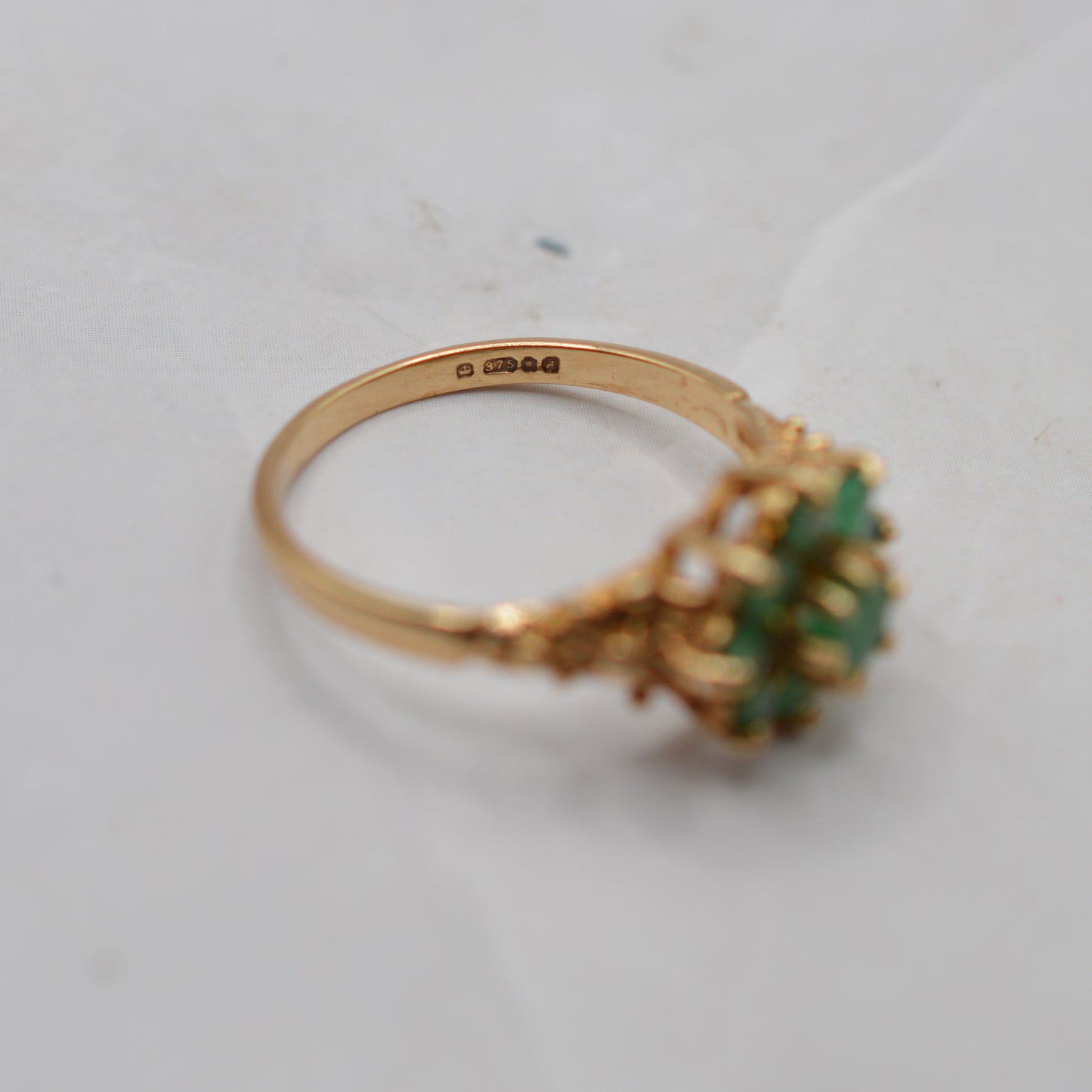 1970s Vintage 9ct Gold Emerald Cluster Ring