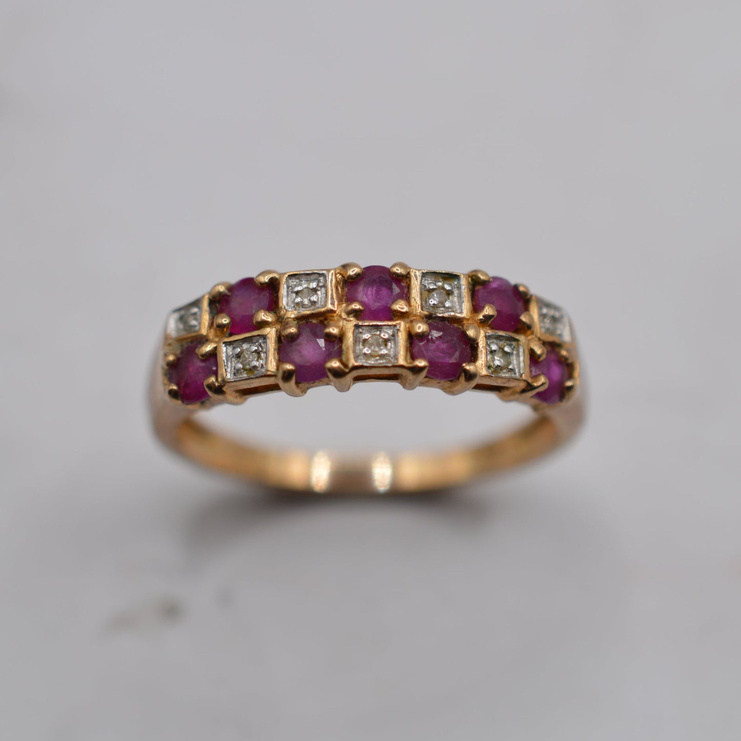 9ct Gold Ruby & Diamond Checkerboard Ring