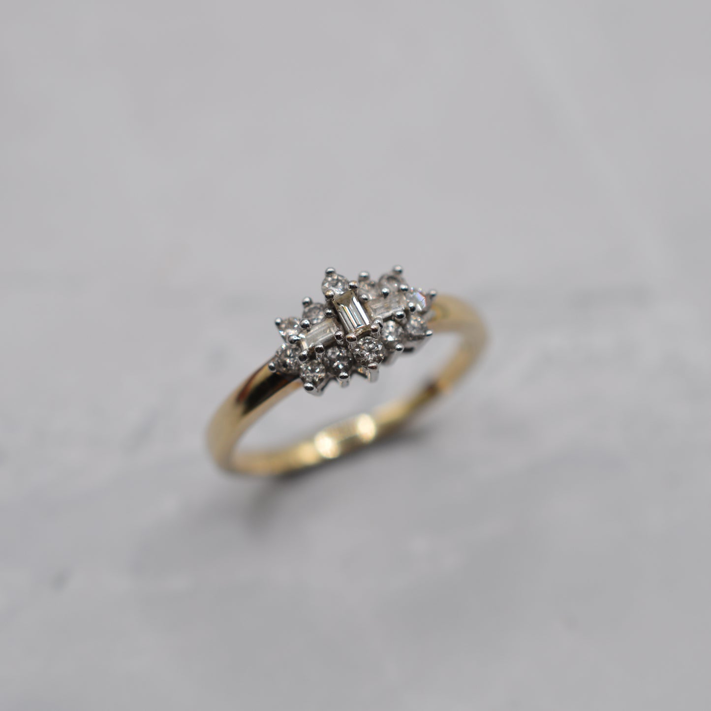 9ct Gold 0.25ct Diamond Cluster Ring, Baguette & Brilliant-Cut