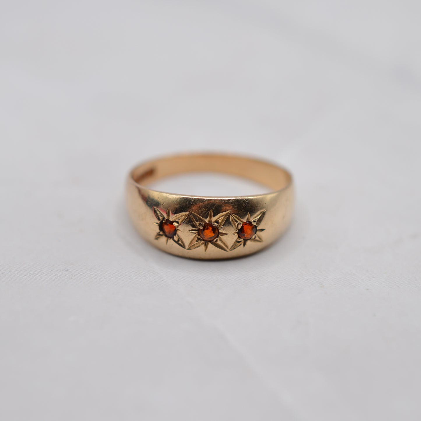 1970s Vintage 9ct Gold Garnet Gypsy Trilogy Ring