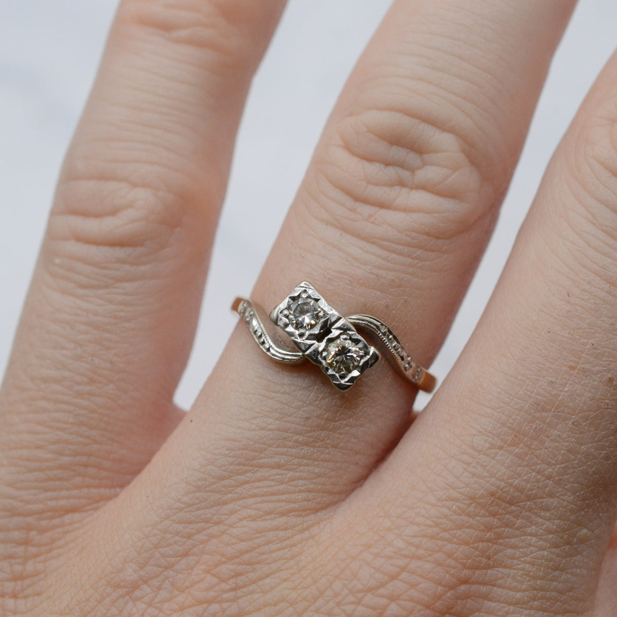 1961 Mid-Century 18ct Gold & Platinum Diamond Toi-et-Moi Ring