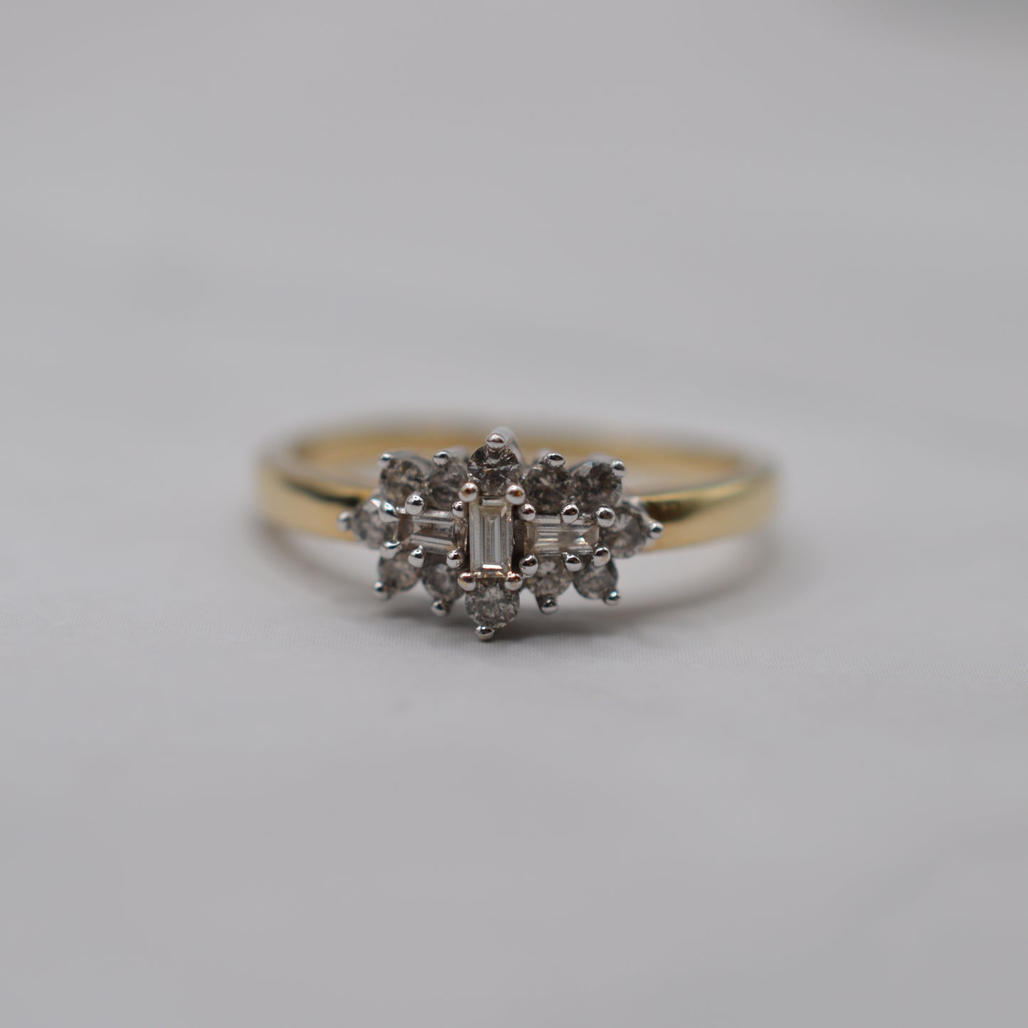 9ct Gold 0.25ct Diamond Cluster Ring, Baguette & Brilliant-Cut