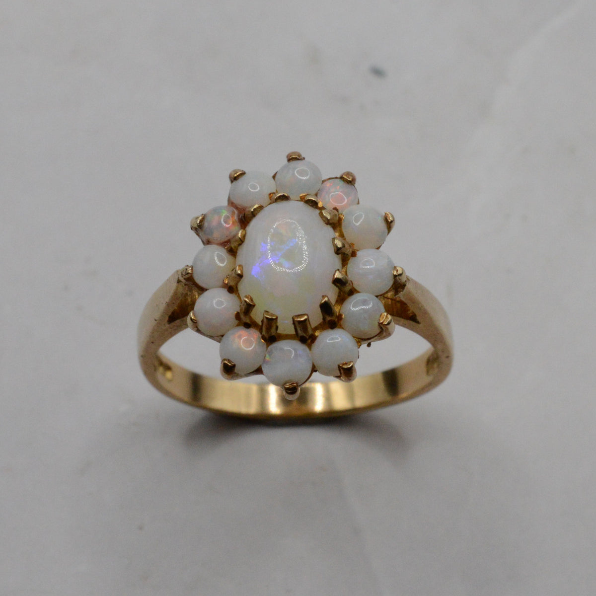1970s Vintage 9ct Gold Opal Cluster Ring
