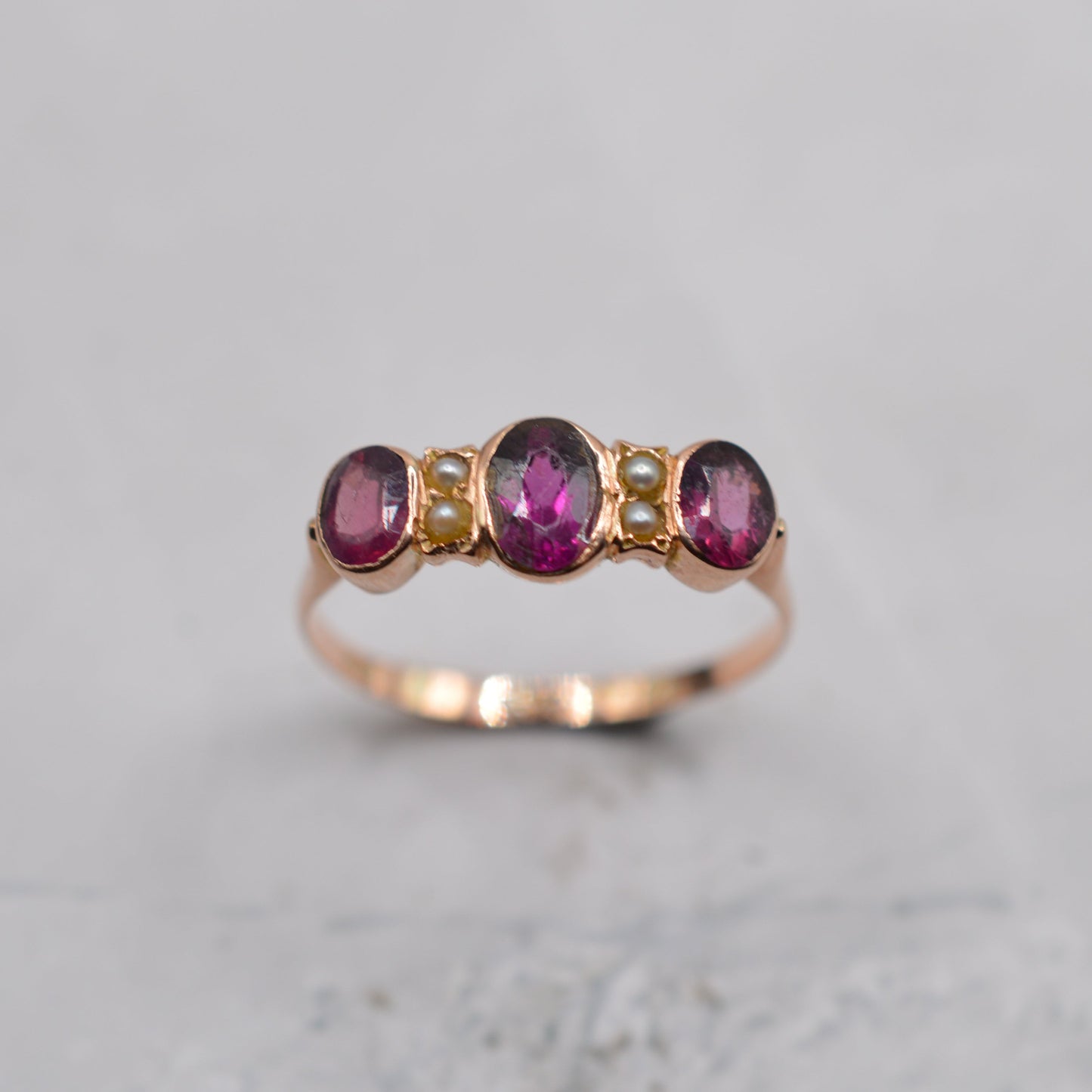 Antique 1912 9ct Gold Amethyst & Pearl Ring