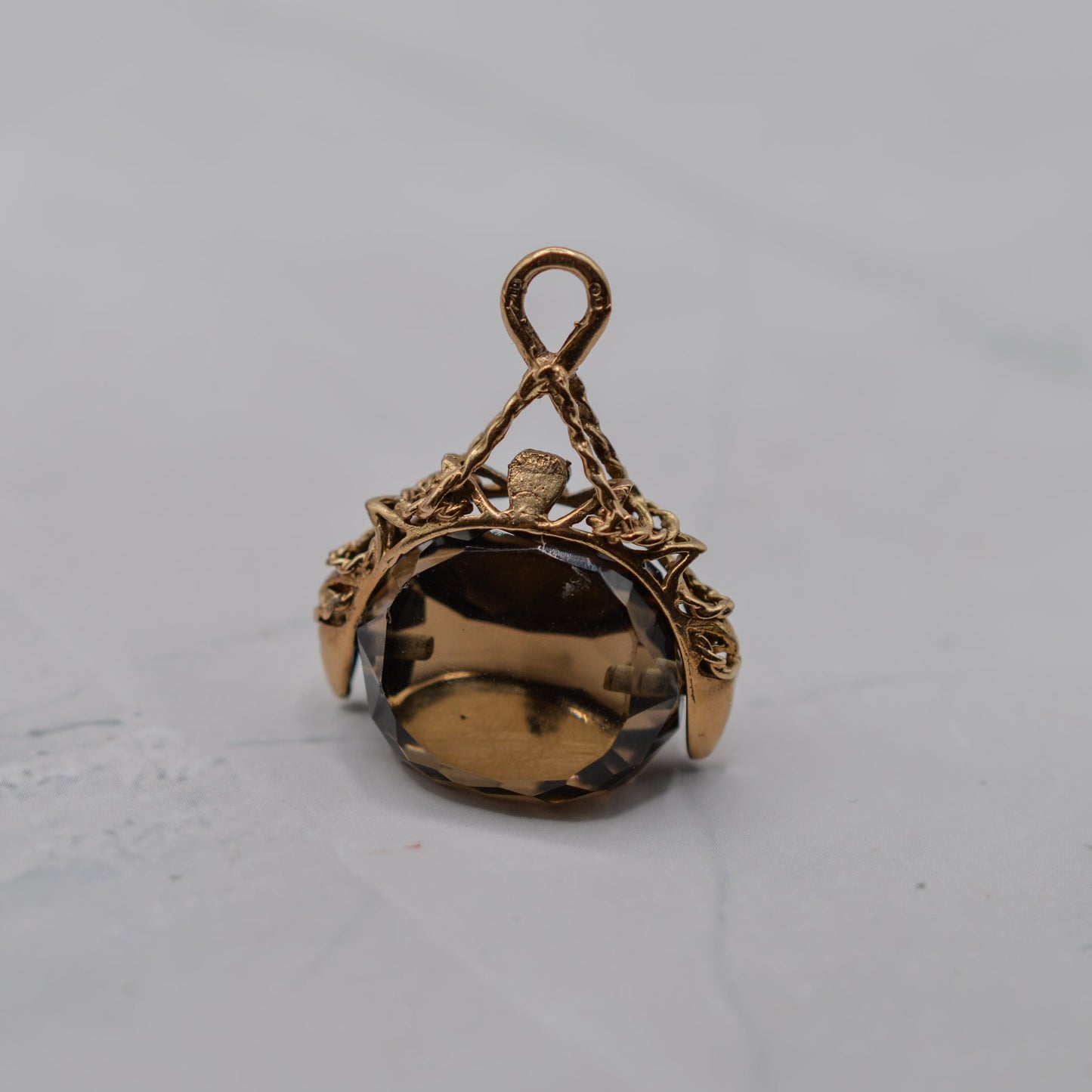 Antique 1901 9ct Gold Smoky Quartz Swivel Fob Pendant