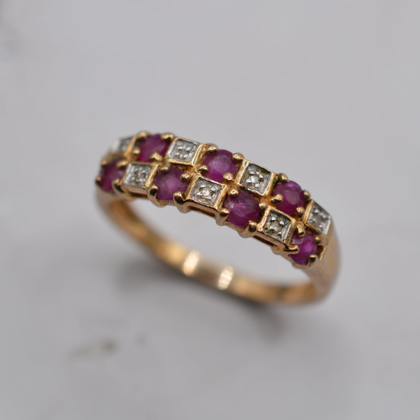 9ct Gold Ruby & Diamond Checkerboard Ring