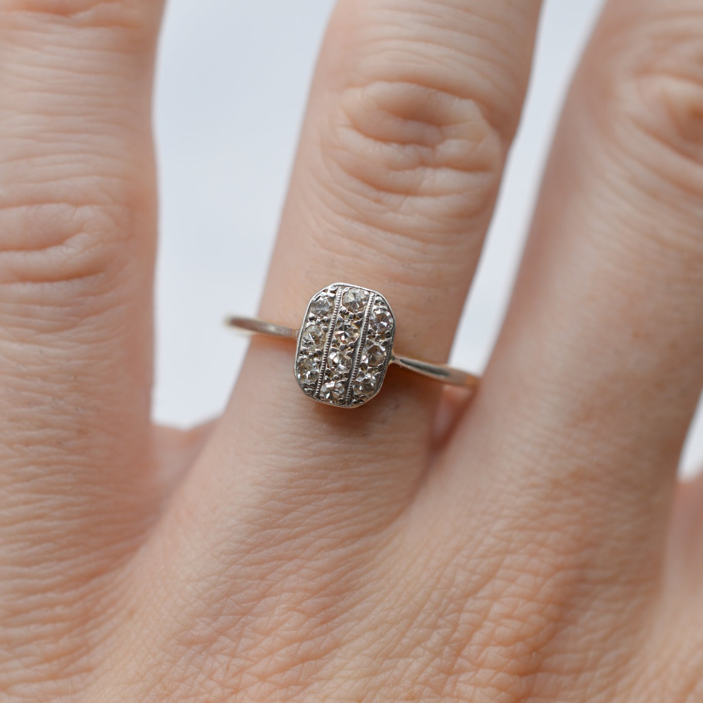 Antique 18ct Gold & Platinum Art Deco Diamond Panel Ring