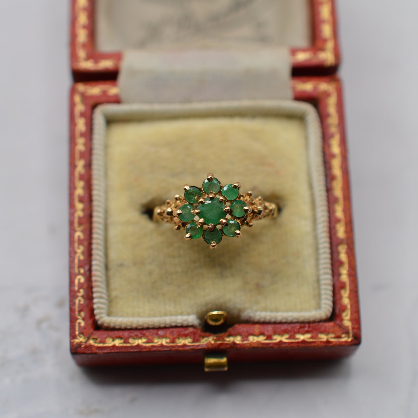 1970s Vintage 9ct Gold Emerald Cluster Ring