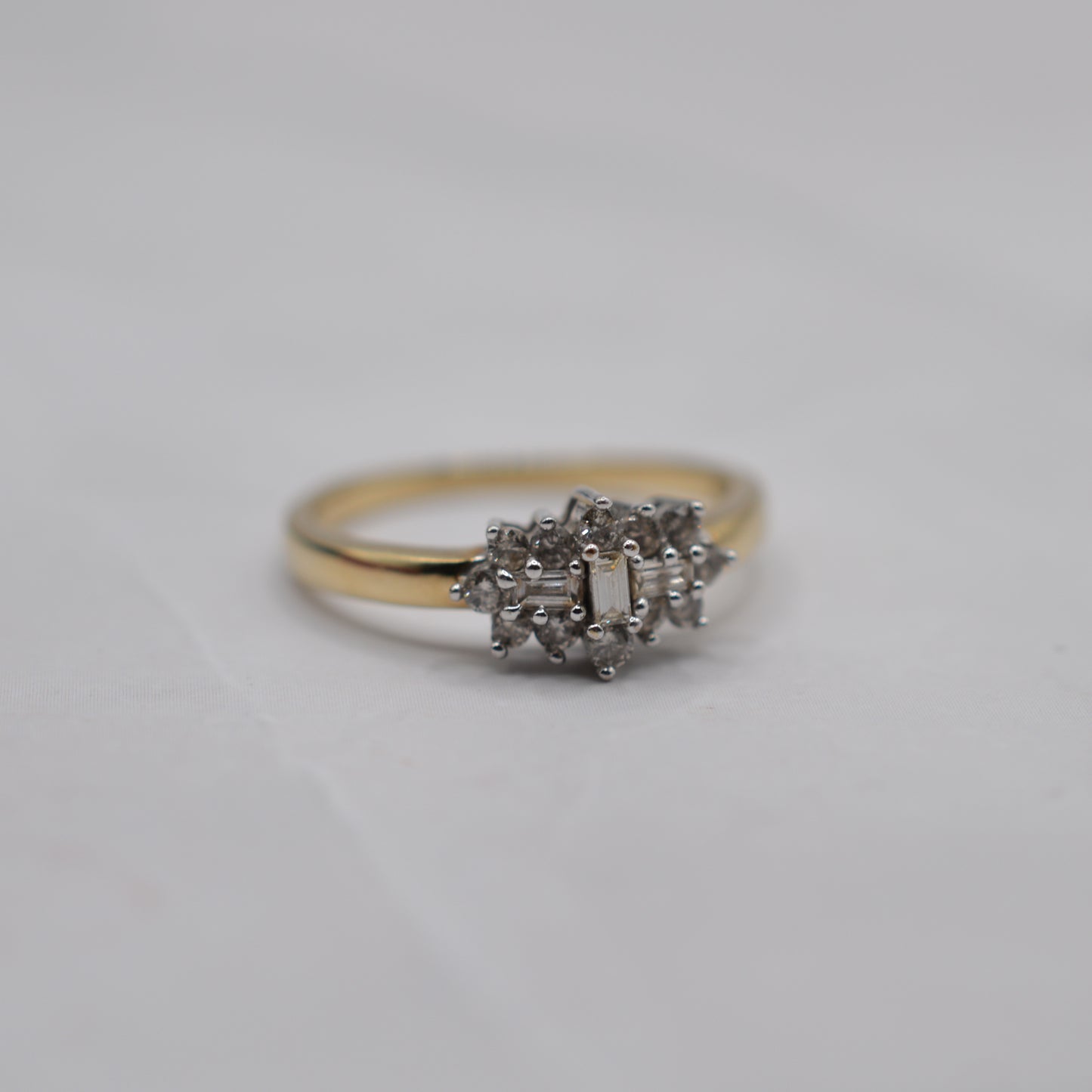 9ct Gold 0.25ct Diamond Cluster Ring, Baguette & Brilliant-Cut