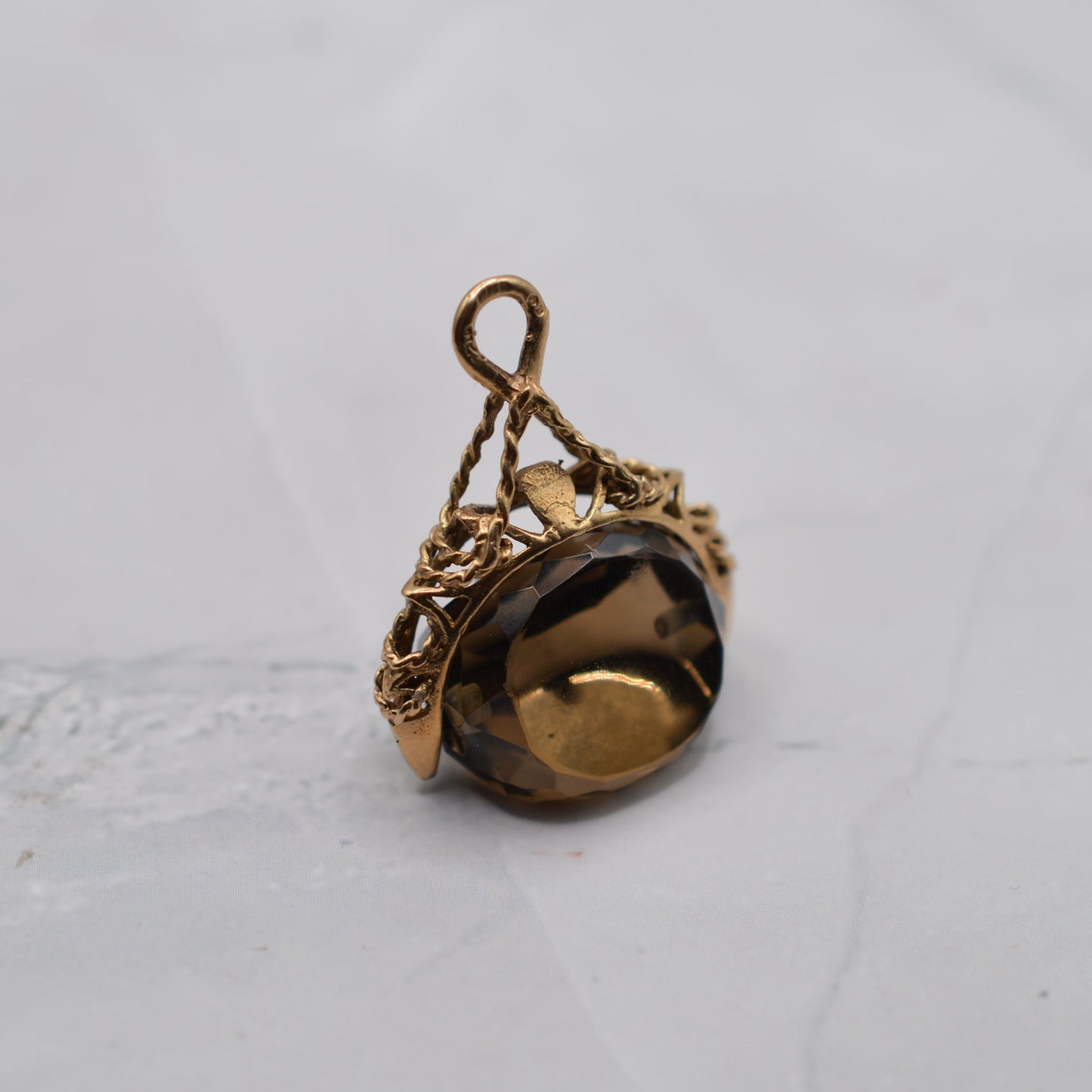 Antique 1901 9ct Gold Smoky Quartz Swivel Fob Pendant