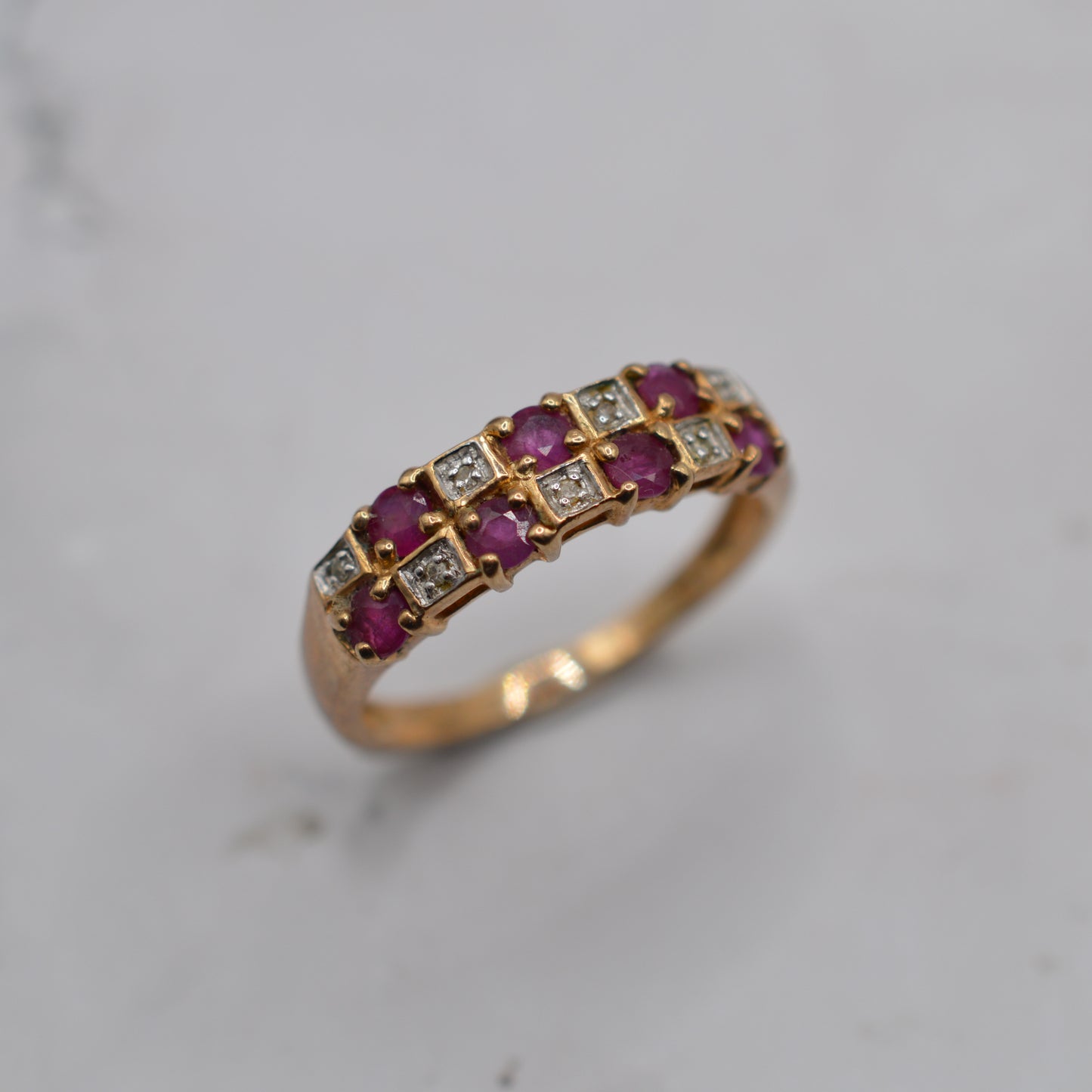 9ct Gold Ruby & Diamond Checkerboard Ring