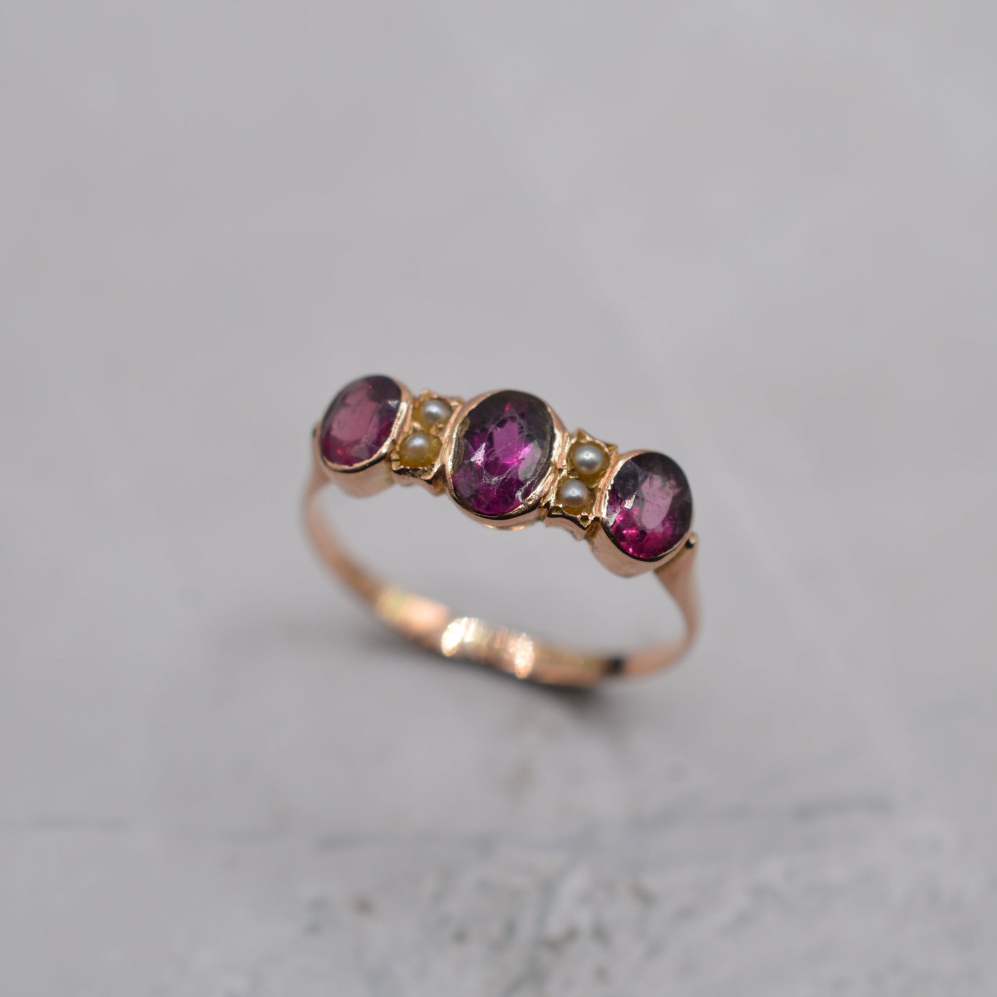 Antique 1912 9ct Gold Amethyst & Pearl Ring