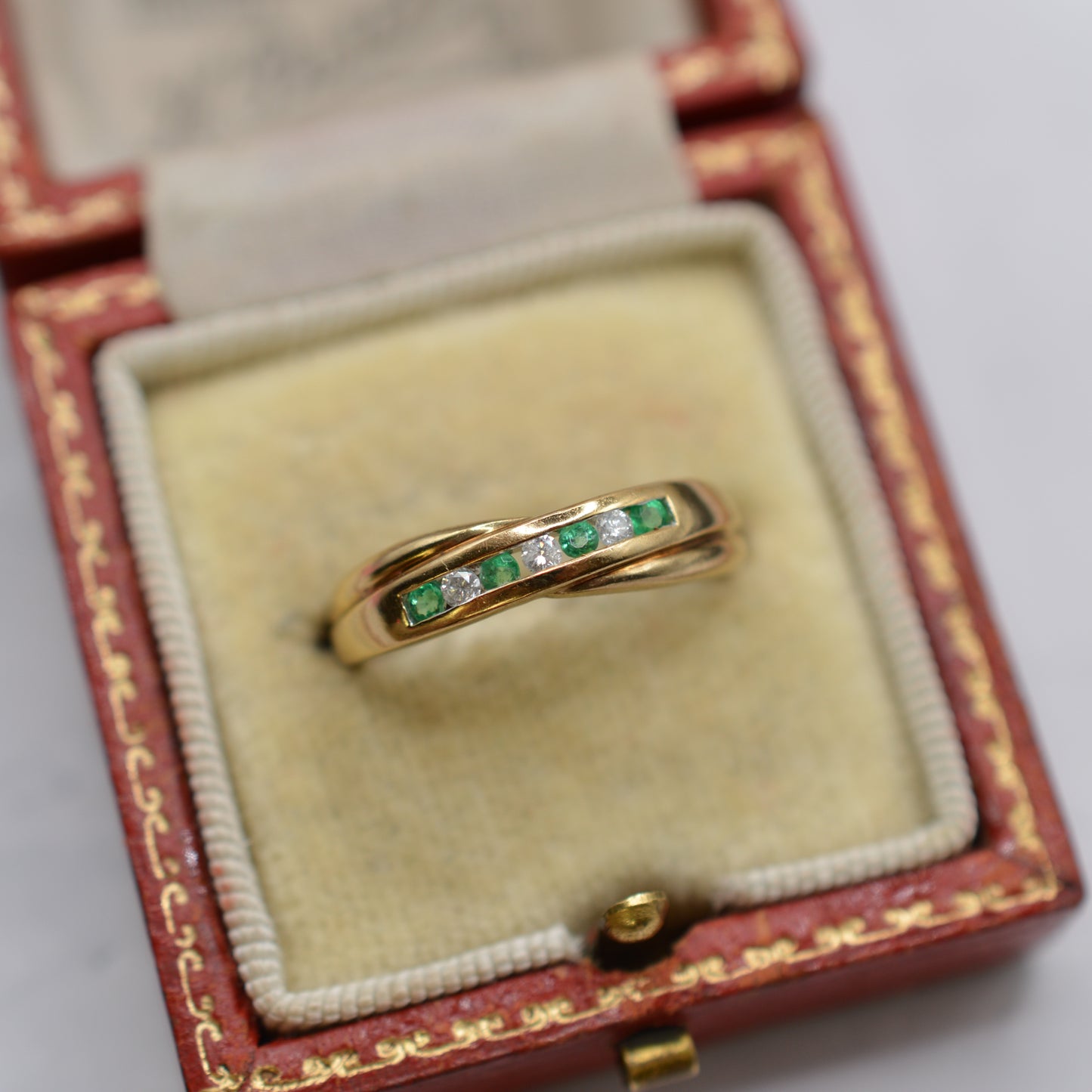 9ct Gold Emerald & Diamond Crossover Half-Eternity Ring