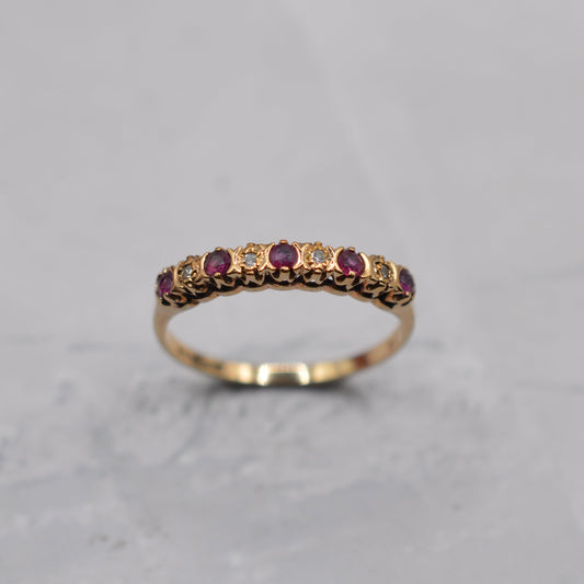 1980s 9ct Gold Ruby & Diamond Half-Eternity Ring
