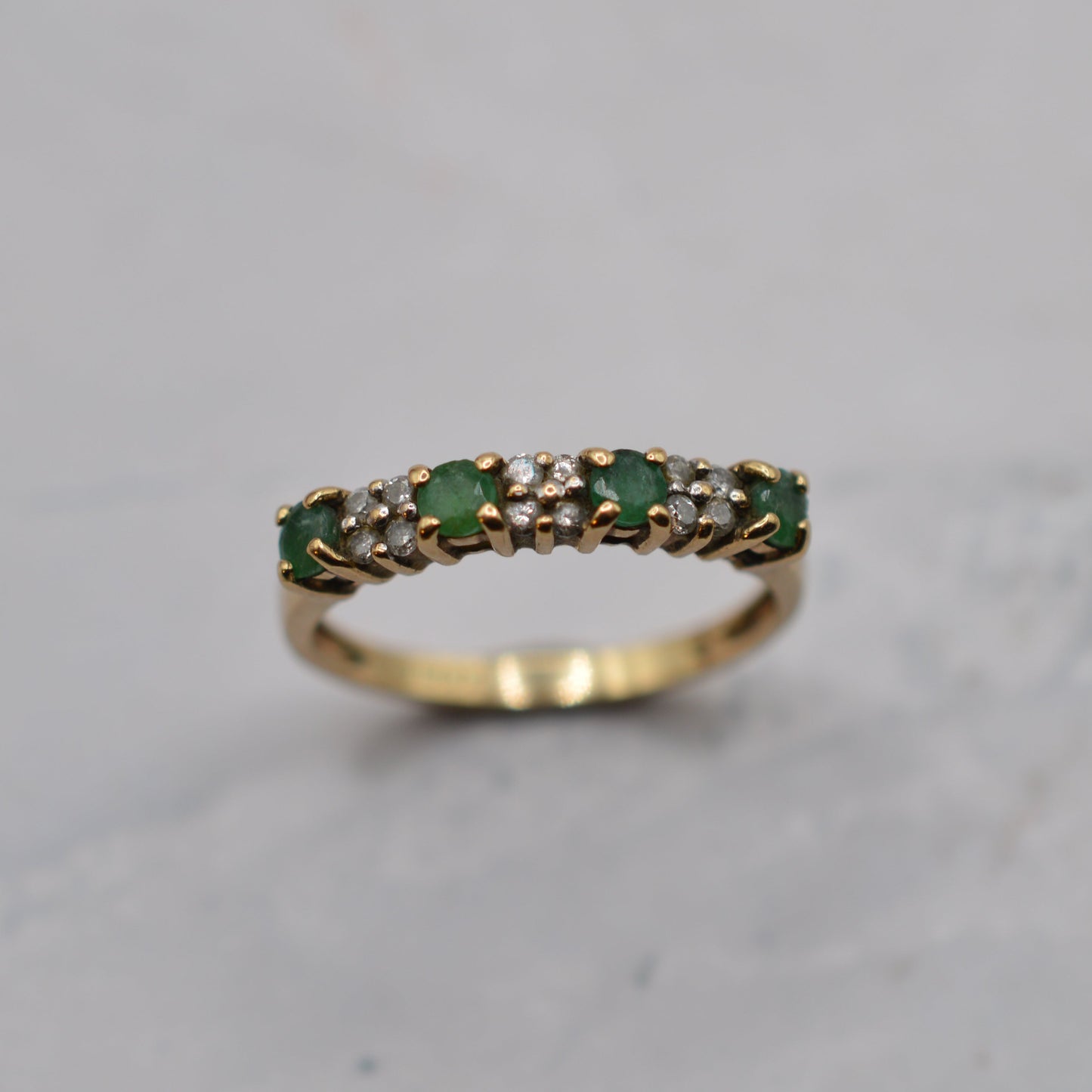 Y2K 9ct Gold Emerald & Diamond Half-Eternity Ring
