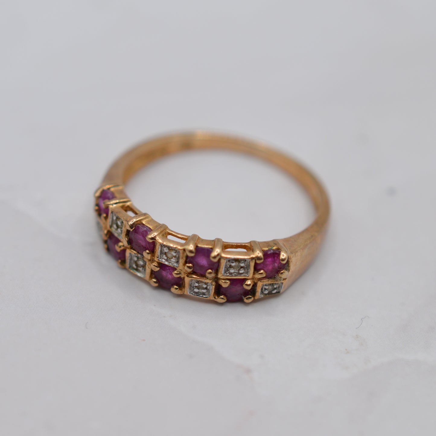 9ct Gold Ruby & Diamond Checkerboard Ring