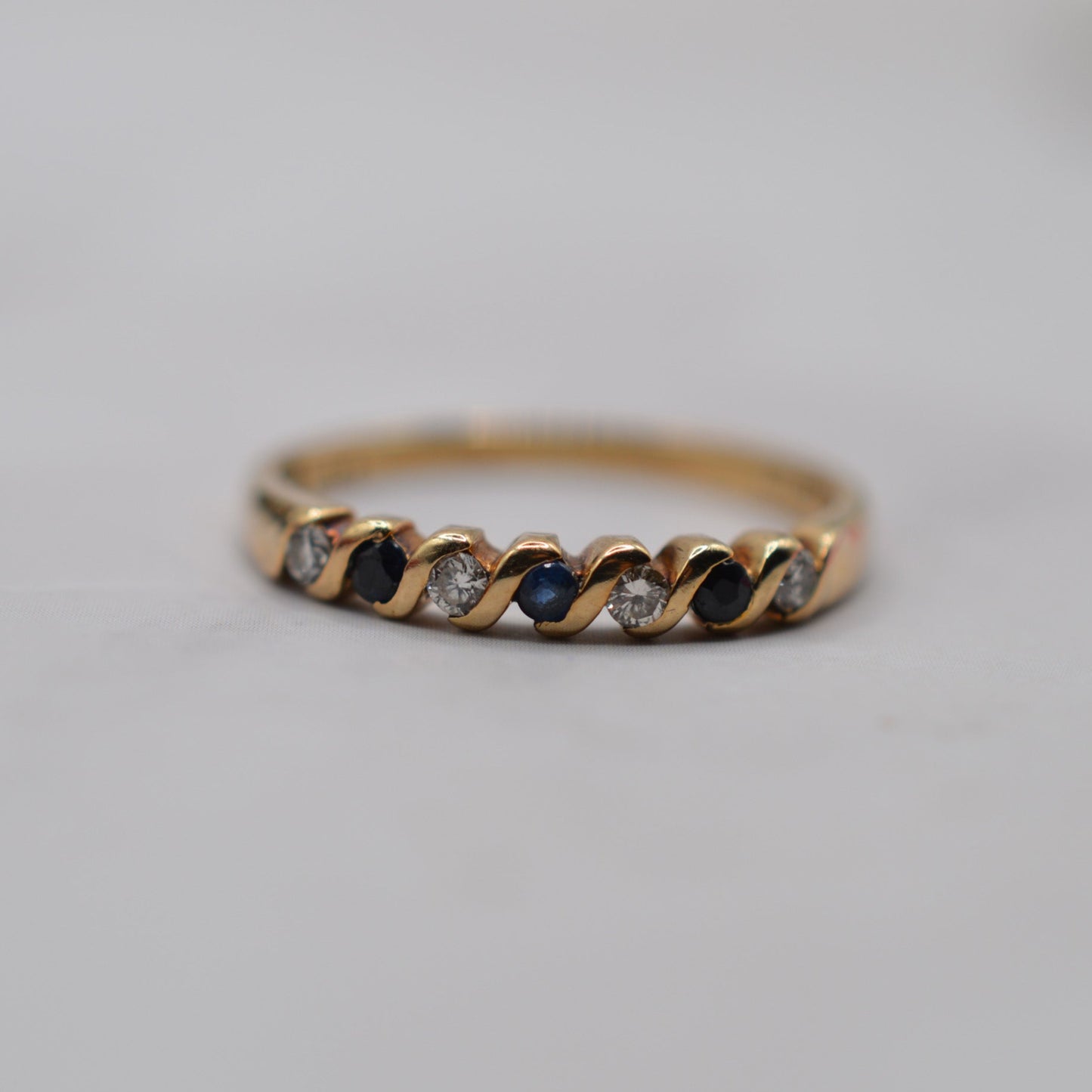 1990s Vintage 9ct Gold Sapphire & Diamond Half-Eternity Ring
