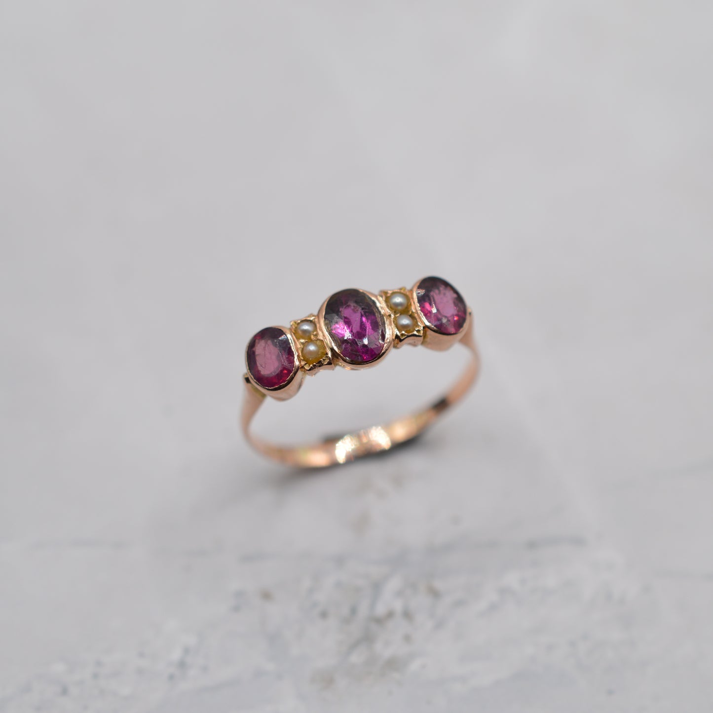 Antique 1912 9ct Gold Amethyst & Pearl Ring