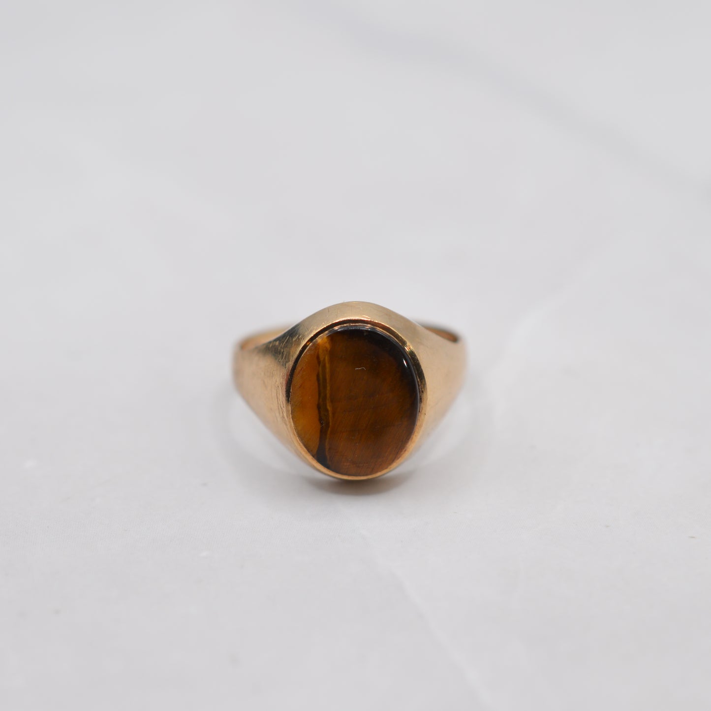 Chunky 1970s Vintage 9ct Gold Tiger's Eye Signet Ring