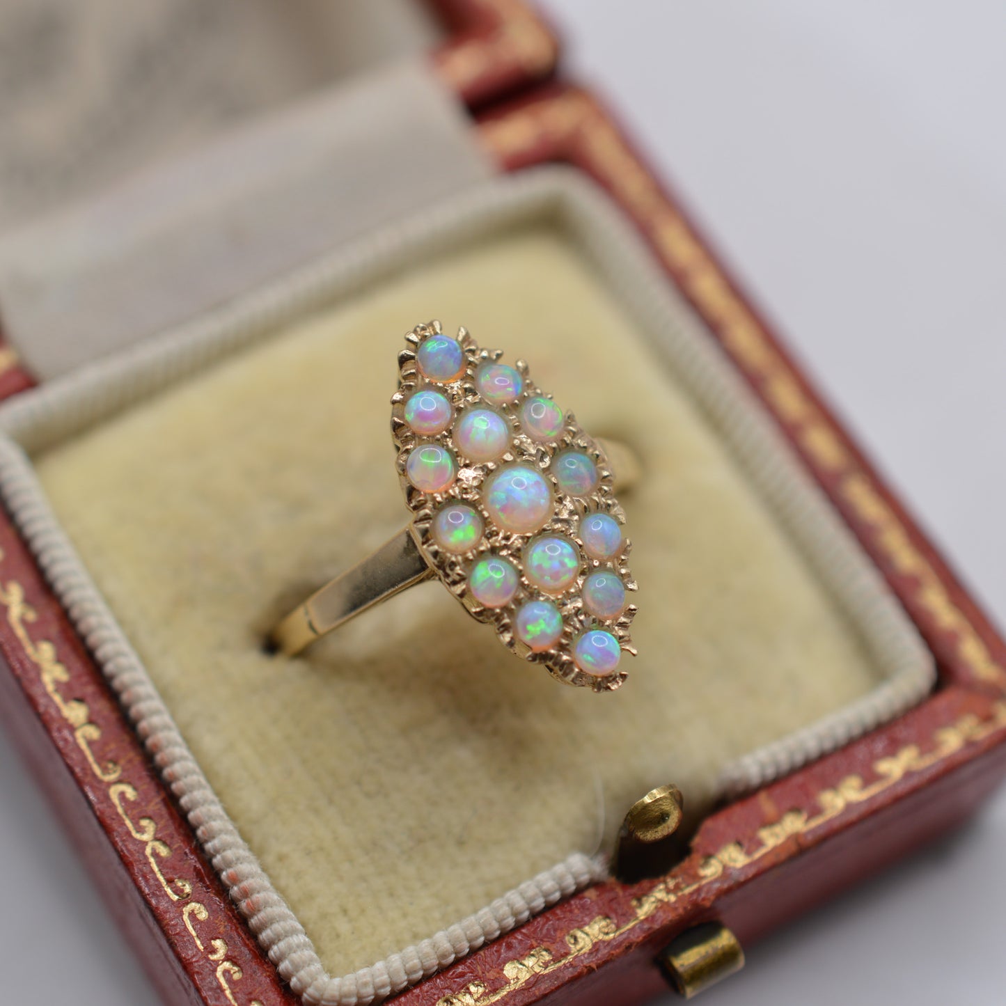 Vintage 9ct Gold Marquise Opal Cluster Ring