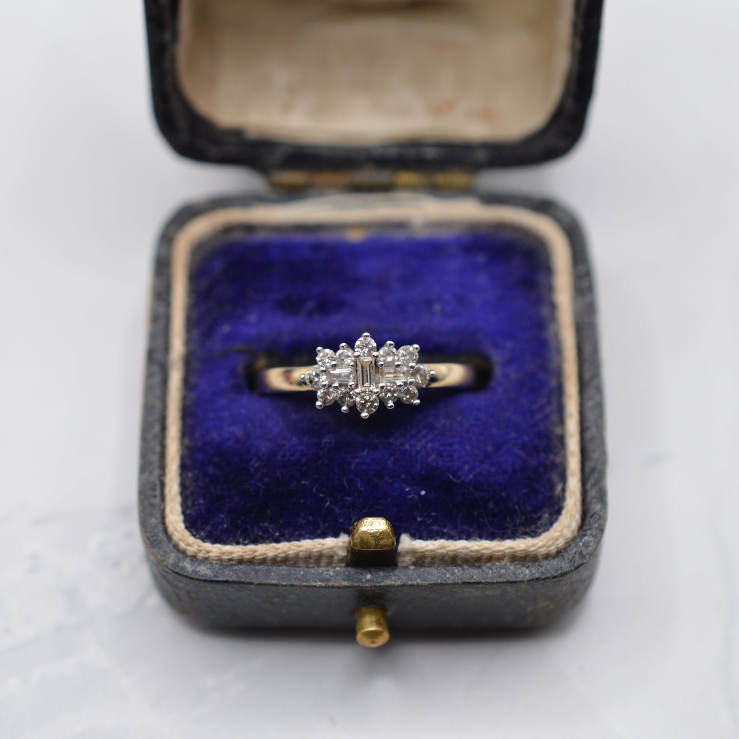 9ct Gold 0.25ct Diamond Cluster Ring, Baguette & Brilliant-Cut