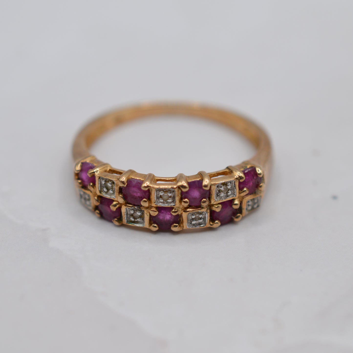 9ct Gold Ruby & Diamond Checkerboard Ring