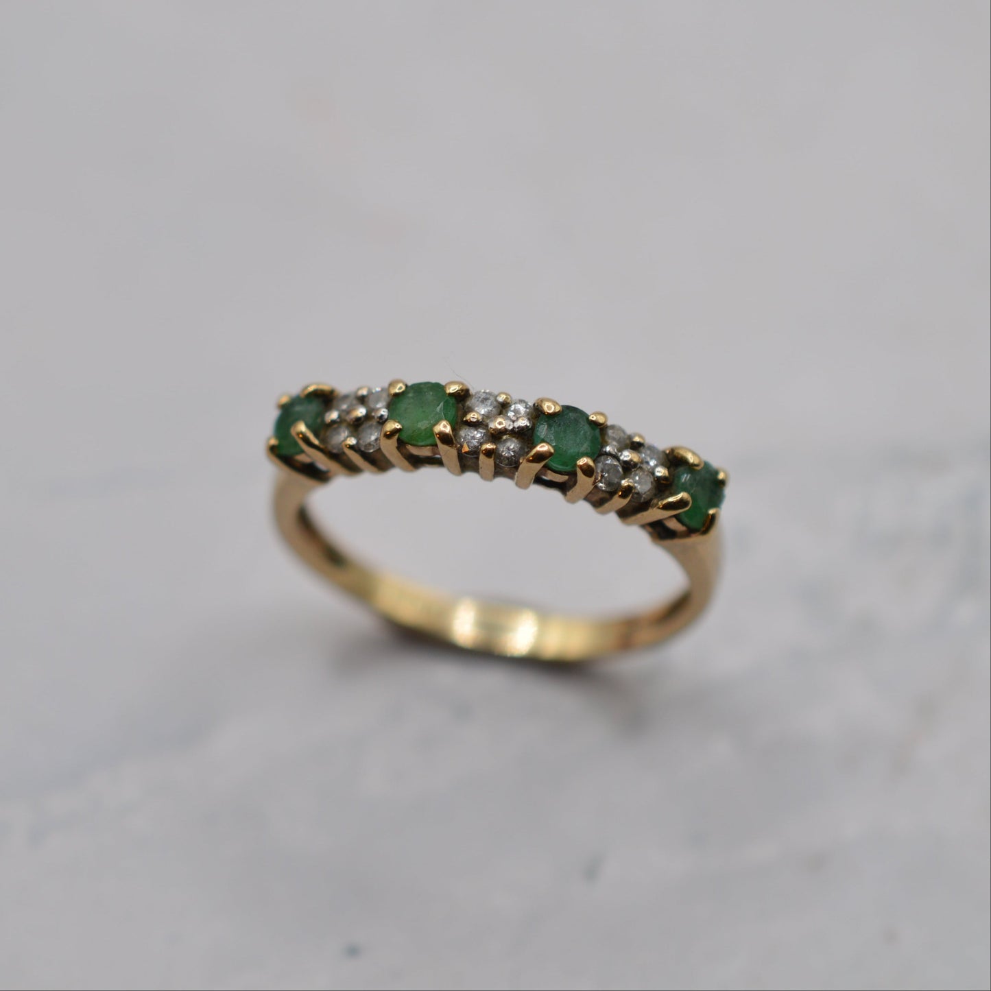 Y2K 9ct Gold Emerald & Diamond Half-Eternity Ring